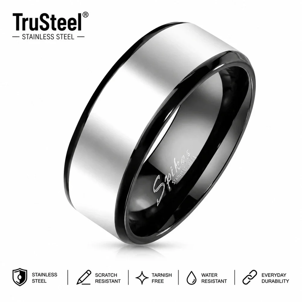 Men’s 316L Stainless Steel Ring Band Comfort Fit Silver black 6mm Size 11